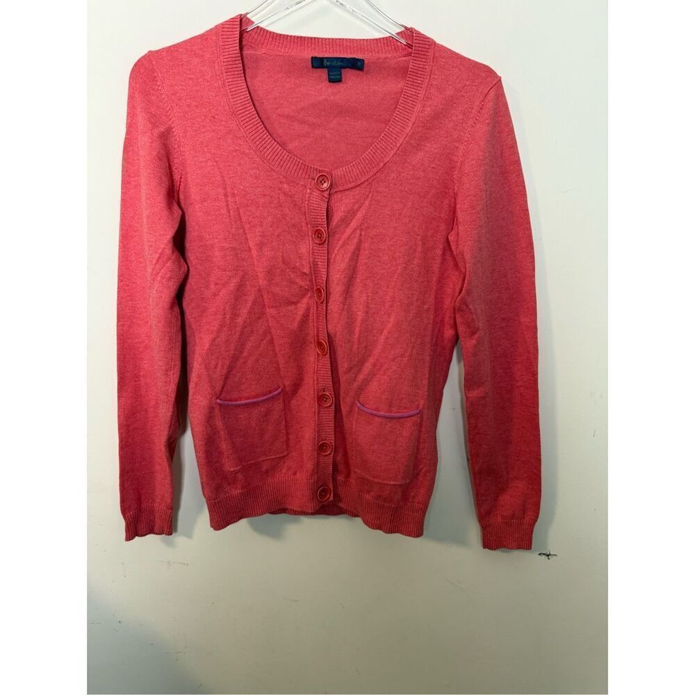 Boden Coral Scoop Neck Cardigan w/ Pocket Pop of color Sz 12